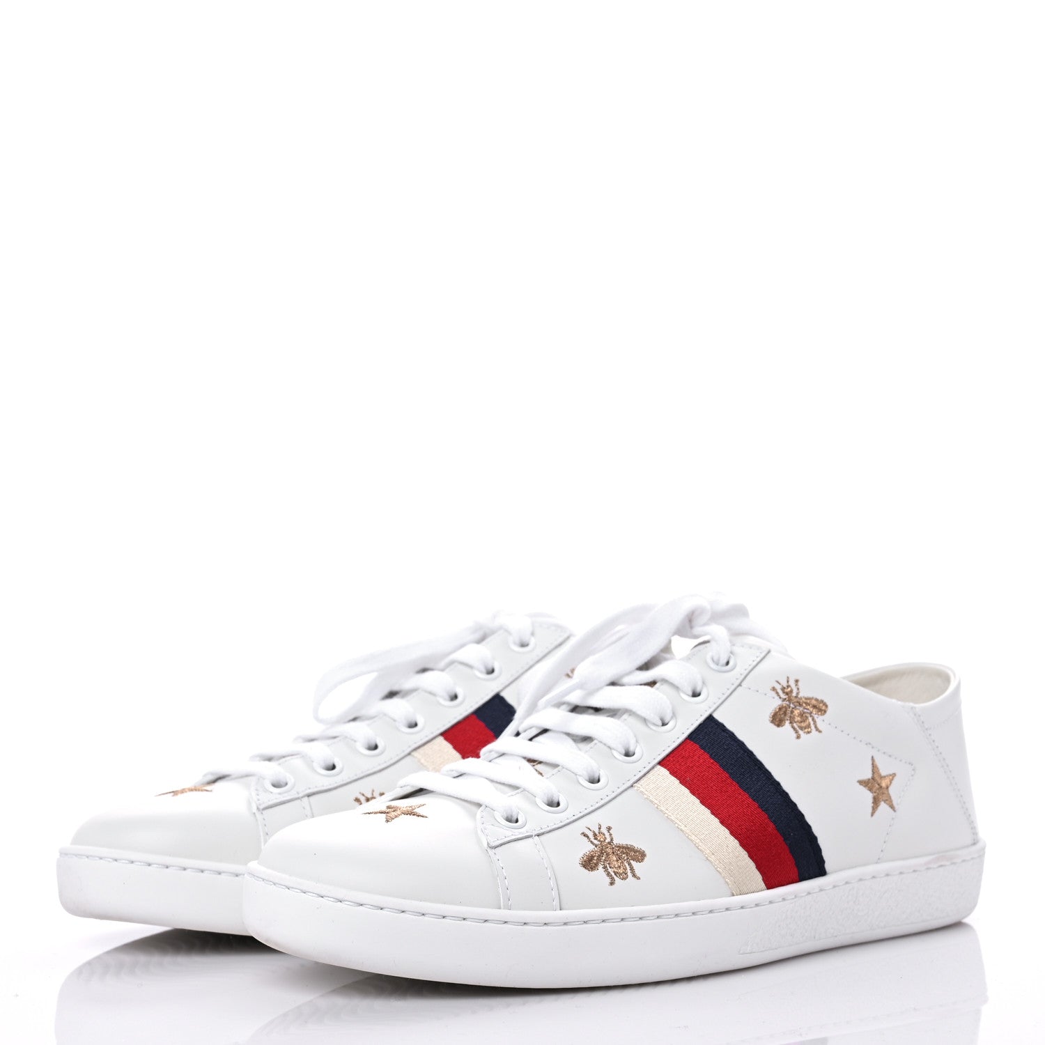 Gucci Calfskin Bee Star Embroidered Sylvie Web Ace Sneakers 39 White 3 of 9