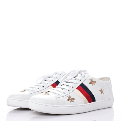 Gucci Calfskin Bee Star Embroidered Sylvie Web Ace Sneakers 39 White 3 of 9