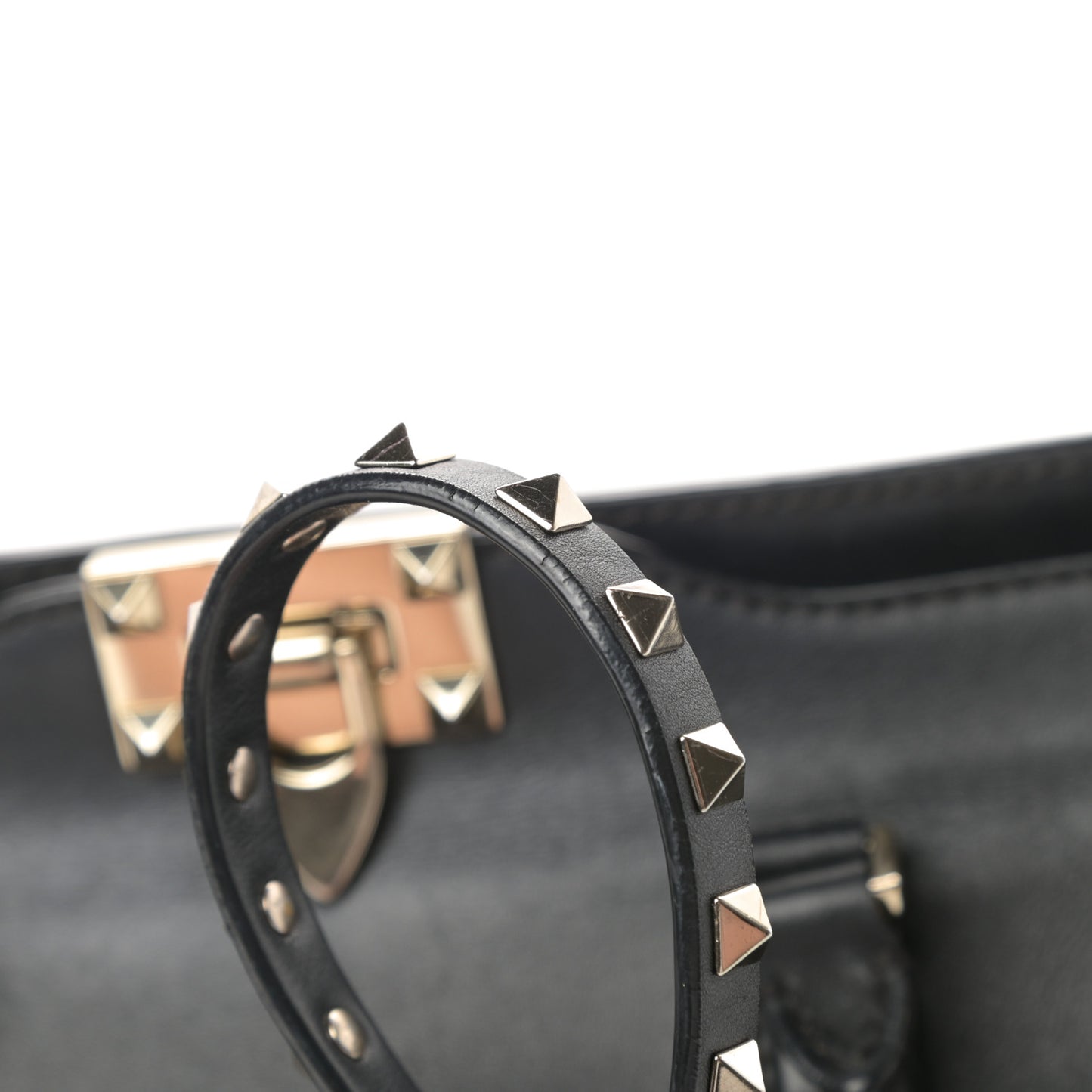 Vitello Small Rockstud Double Handle Tote Black