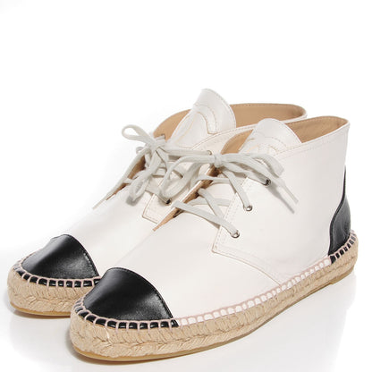 Chanel Lambskin Cap Toe Lace Up Espadrilles 40 White Black 3 of 8