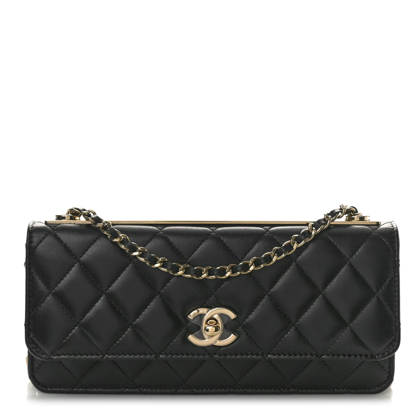 Lambskin Quilted Trendy CC Long Clutch With Chain Black