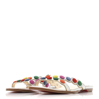 Christian Louboutin Kid Suede Smarta Flat Sandals 38 White Multicolor 4 of 8