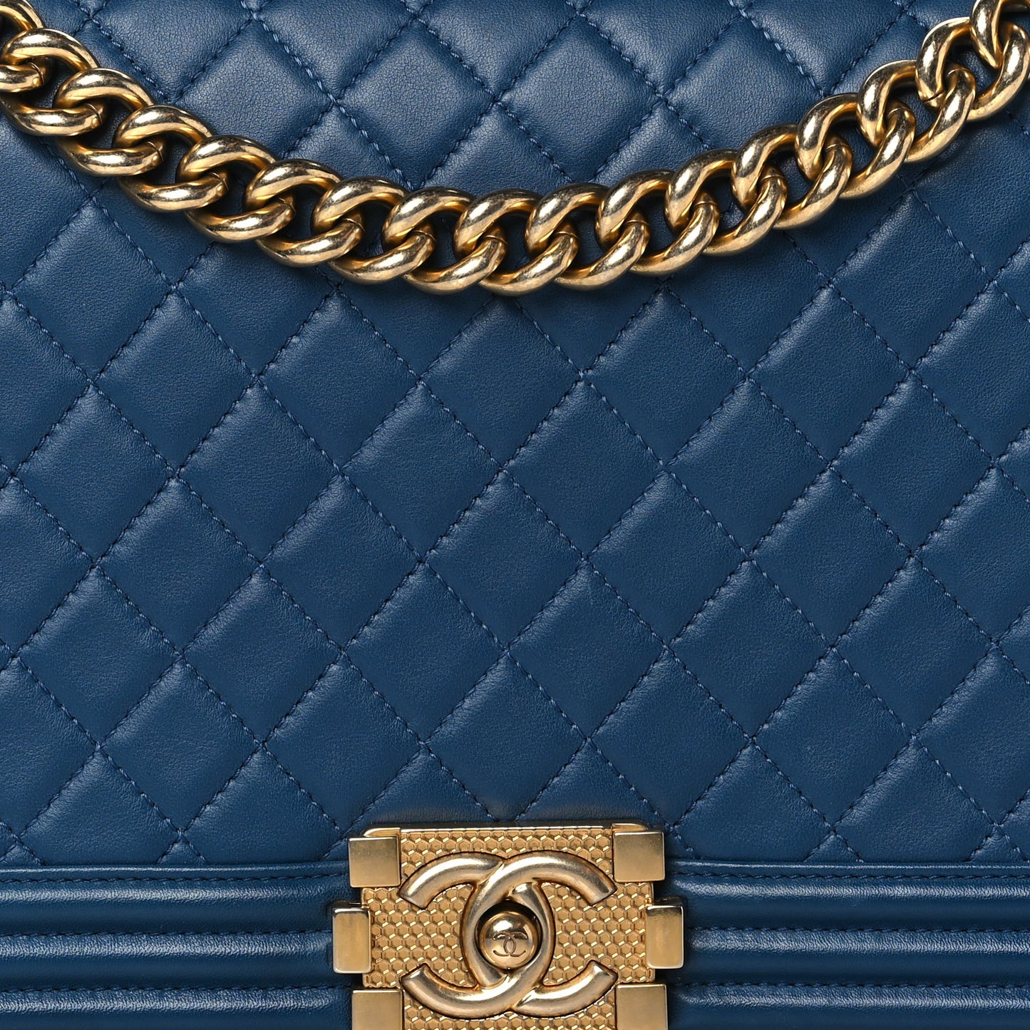 Lambskin Quilted New Medium Boy Flap Dark Blue