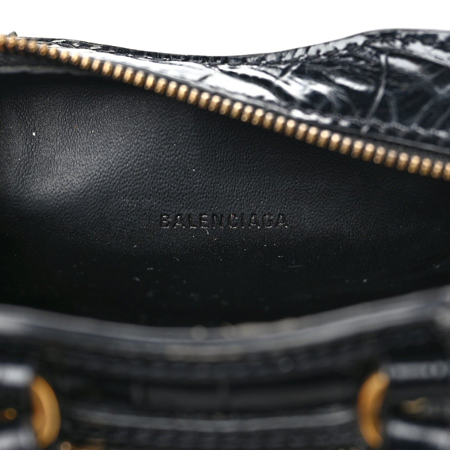 Balenciaga Shiny Supple Calfskin Crocodile Embossed Neo Classic Gold Hardware Super Nano City Crossbody Black 6 of 10