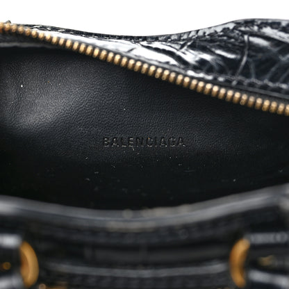 Balenciaga Shiny Supple Calfskin Crocodile Embossed Neo Classic Gold Hardware Super Nano City Crossbody Black 6 of 10