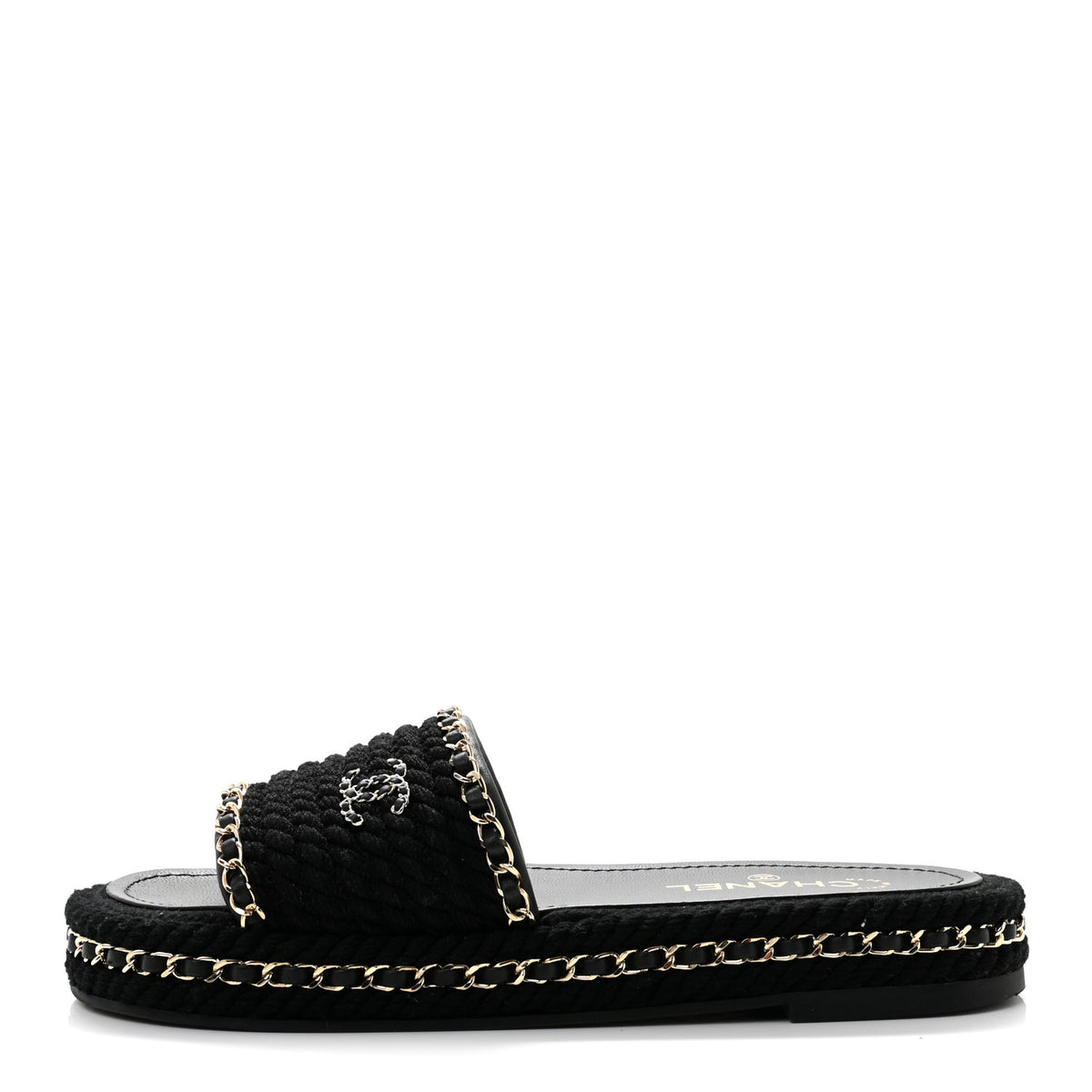 Cord Lambskin CC Chain Mules 40 Black