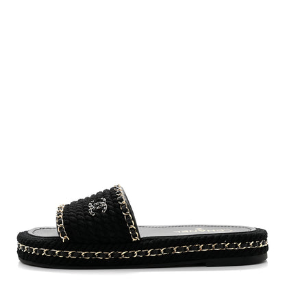 Chanel Cord Lambskin CC Chain Mules 40 Black 1 of 9