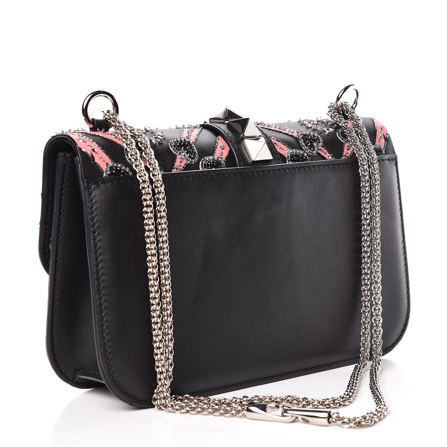Vitello Crystal Loveblade Embellished Medium Glam Lock Rockstud Flap Black