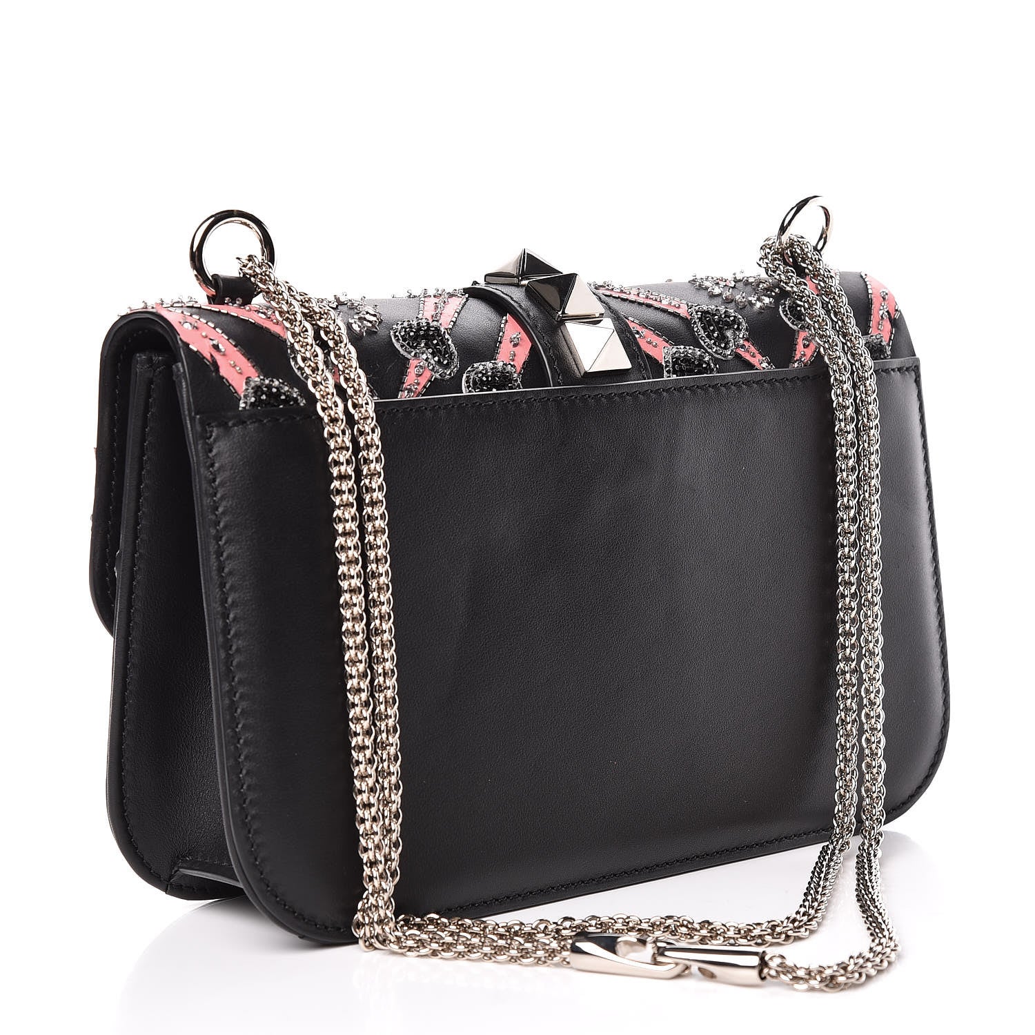 Valentino Garavani Vitello Crystal Loveblade Embellished Medium Glam Lock Rockstud Flap Black 3 of 12