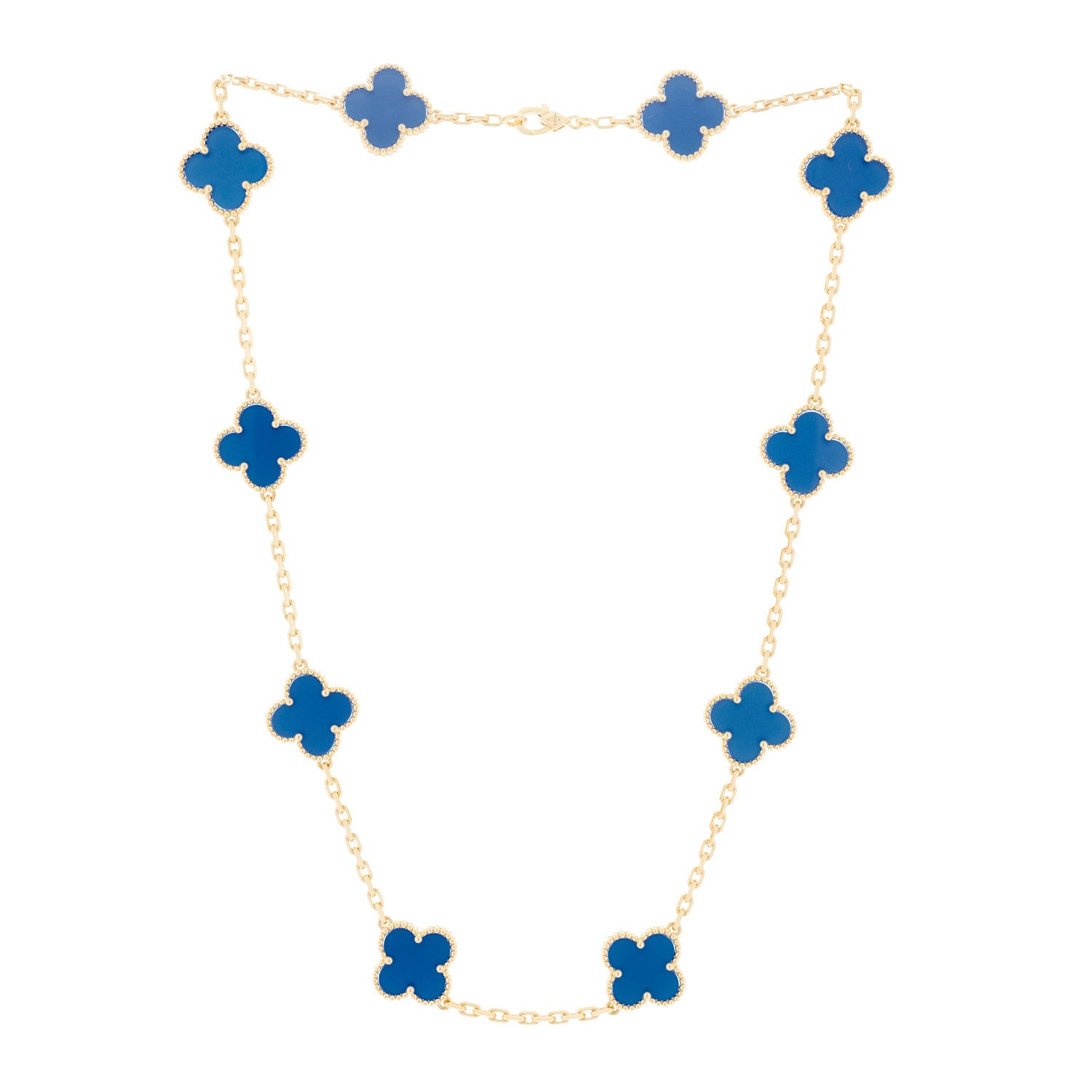 Van Cleef & Arpels 18K Yellow Gold Blue Agate 10 Motifs Vintage Alhambra Necklace 2 of 5