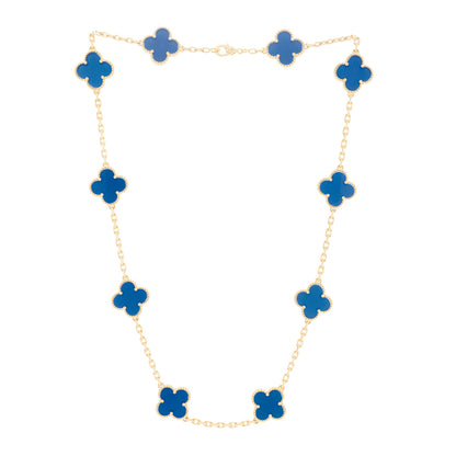 Van Cleef & Arpels 18K Yellow Gold Blue Agate 10 Motifs Vintage Alhambra Necklace 2 of 5