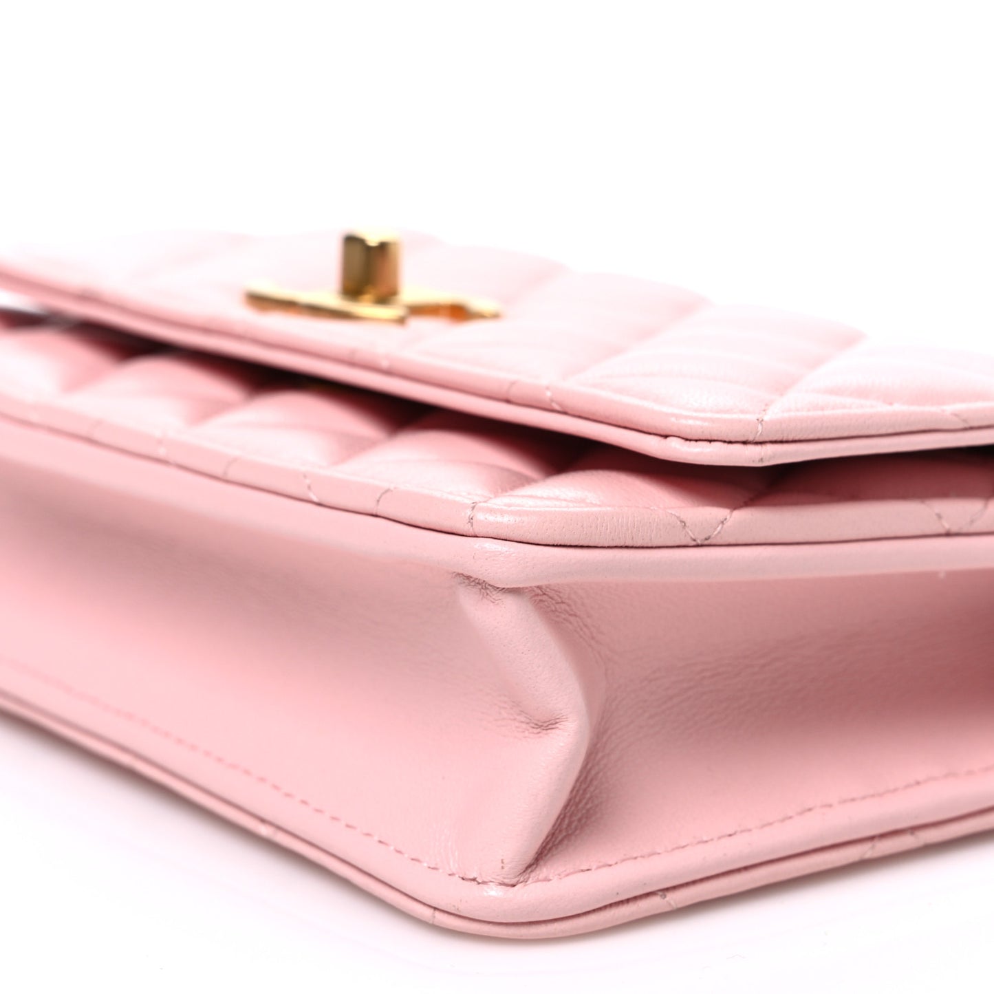 Shiny Lambskin Quilted CC Slide Wallet On Chain WOC  Light Pink