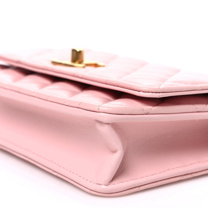 Chanel Shiny Lambskin Quilted CC Slide Wallet On Chain WOC  Light Pink 10 of 10