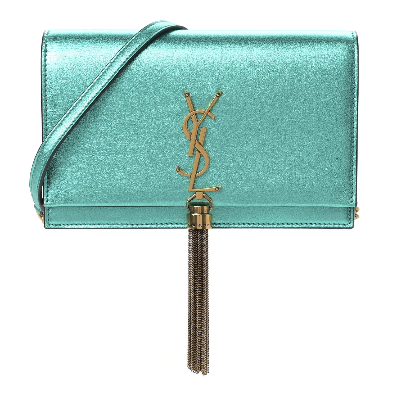 Saint Laurent Laminated Calfskin Classic Monogram Kate Tassel Chain Wallet Green 1 of 10