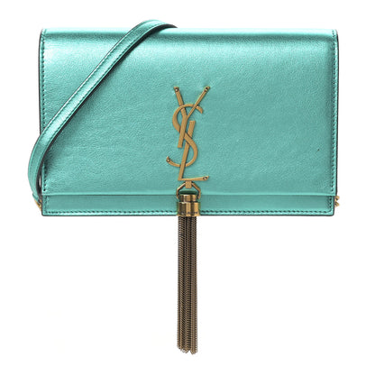 Saint Laurent Laminated Calfskin Classic Monogram Kate Tassel Chain Wallet Green 1 of 10