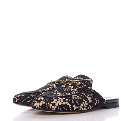 Gucci Lace Malaga Kid Womens Princetown Slippers 36.5 Black Skin Rose 3 of 9