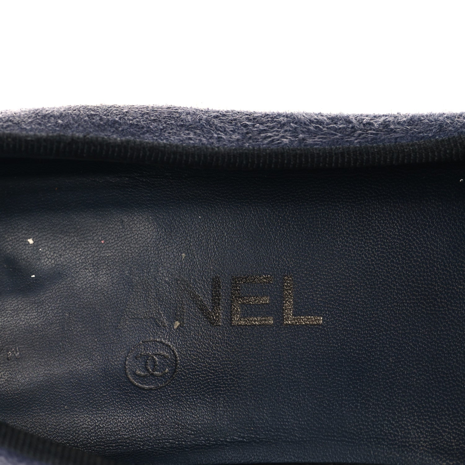 Chanel Suede Cap Toe CC Ballerina Flats 38.5 Blue Black 9 of 12