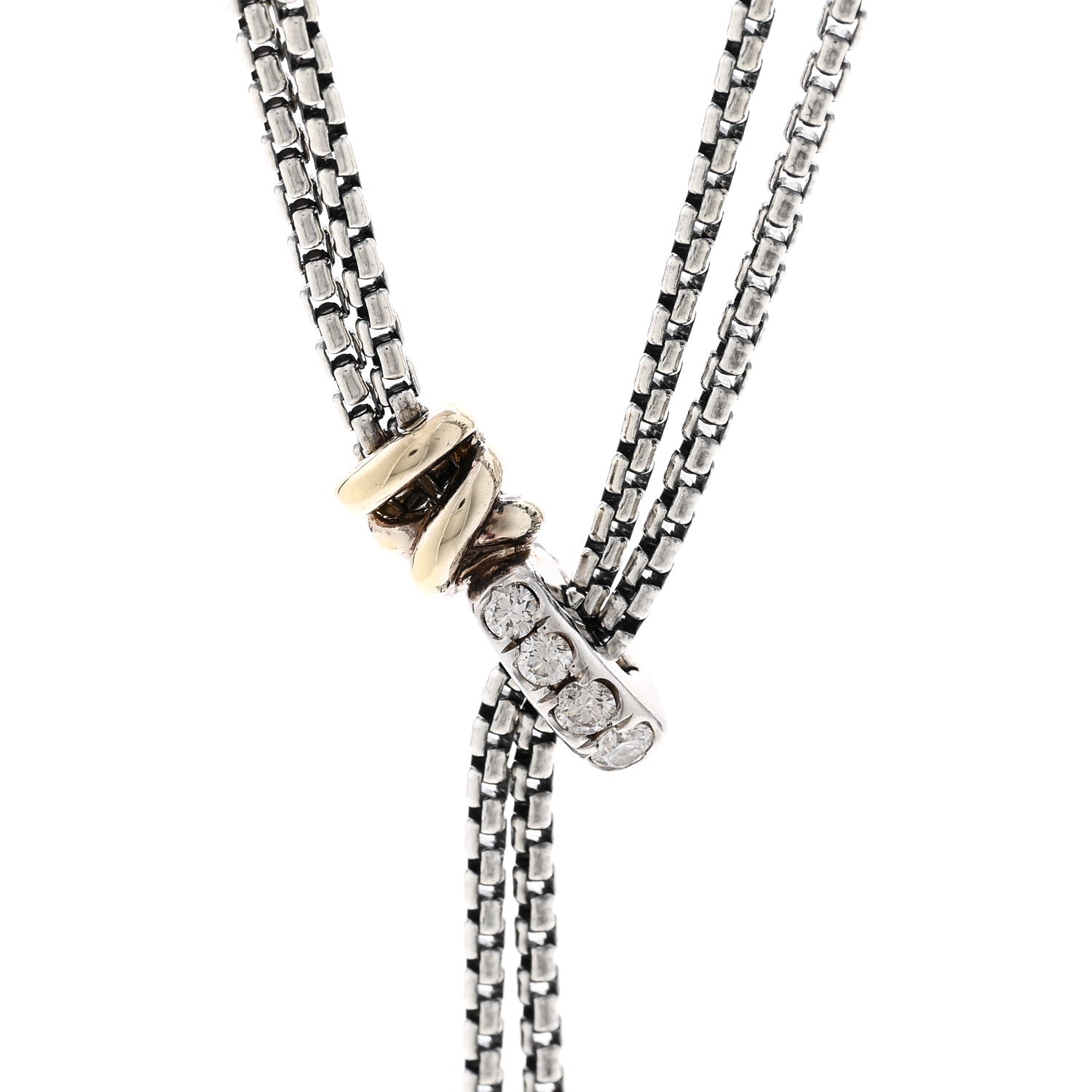 David Yurman Sterling Silver 18K Yellow Gold Diamond Petite Helena Y Necklace 4 of 6