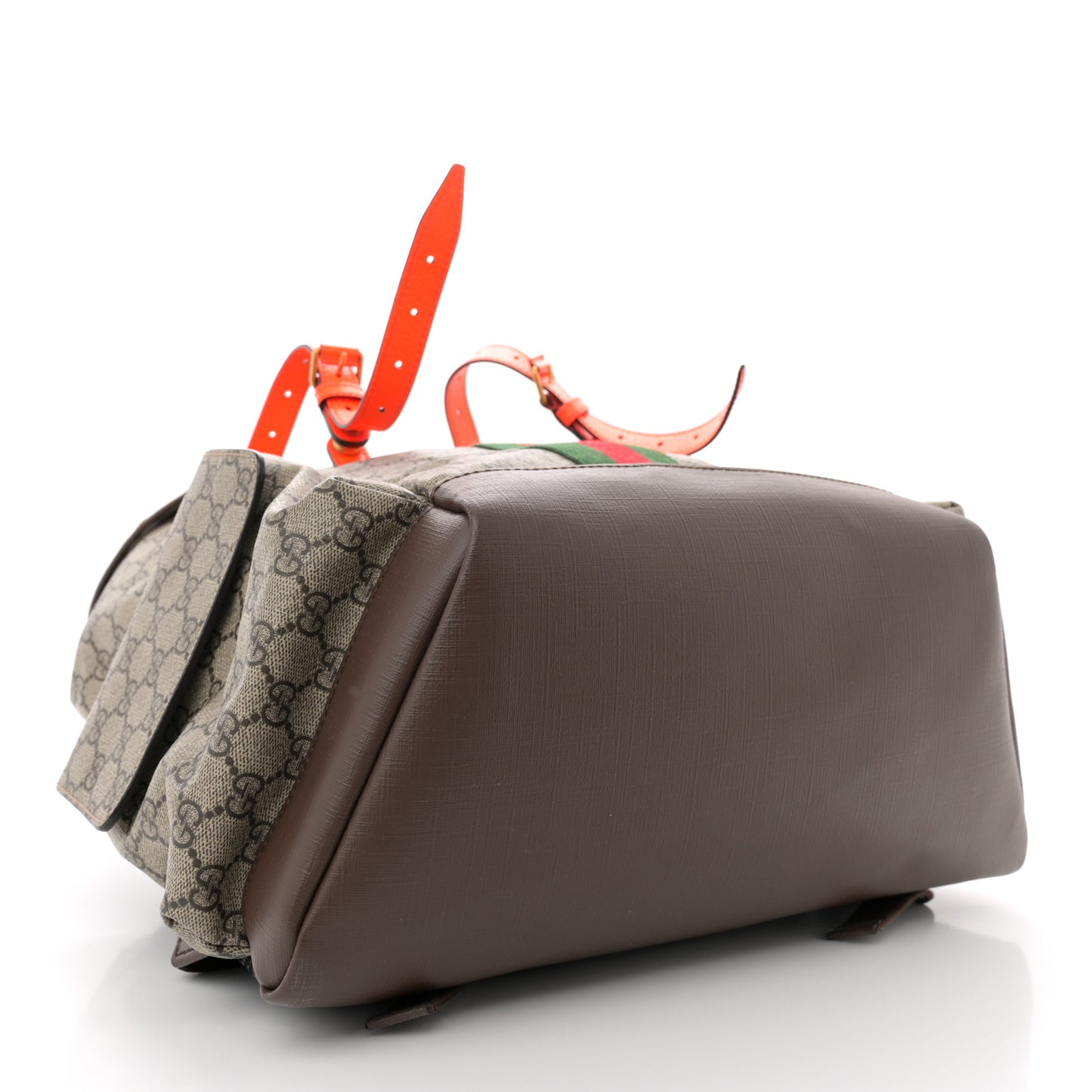 GG Supreme Monogram Medium Ophidia Double Buckle Backpack Beige Ebony Neon Orange
