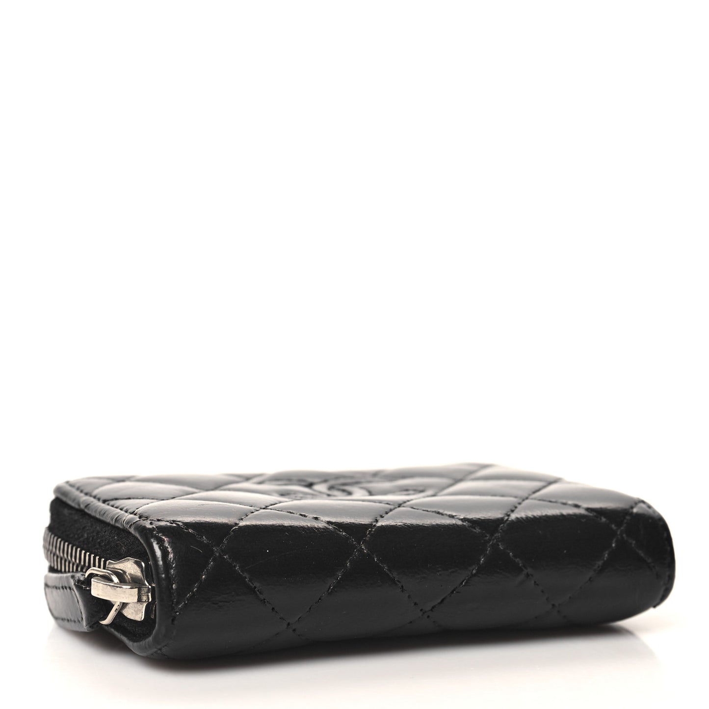 Lambskin Quilted Diamond CC Zip Around Coin Purse Black