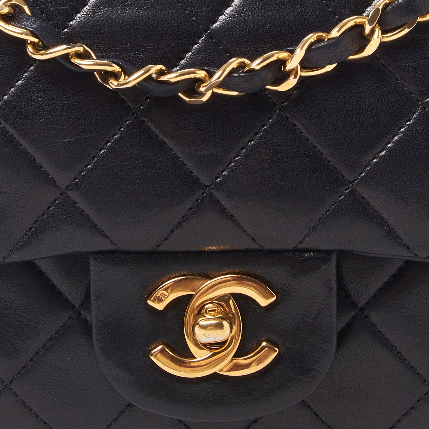Lambskin Quilted Small Double Flap Black