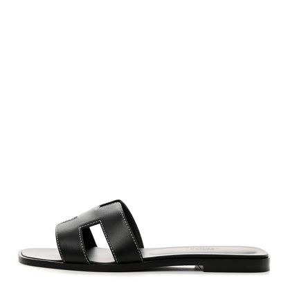 Hermes Box Calfskin Oran Sandals 38 Black 1 of 9