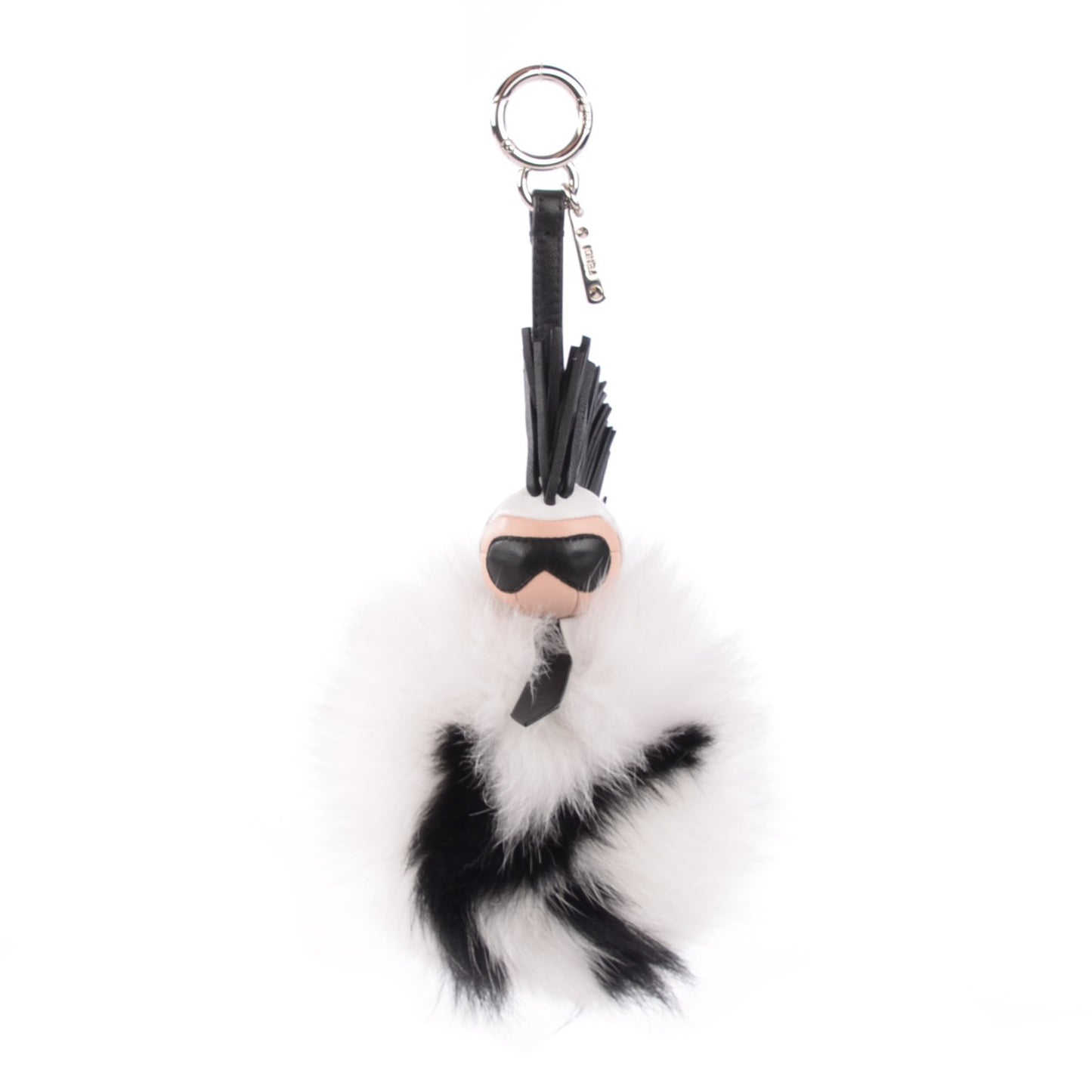 Lambskin Fox Fur Super Karlito Pom Pom Bag Charm Black White