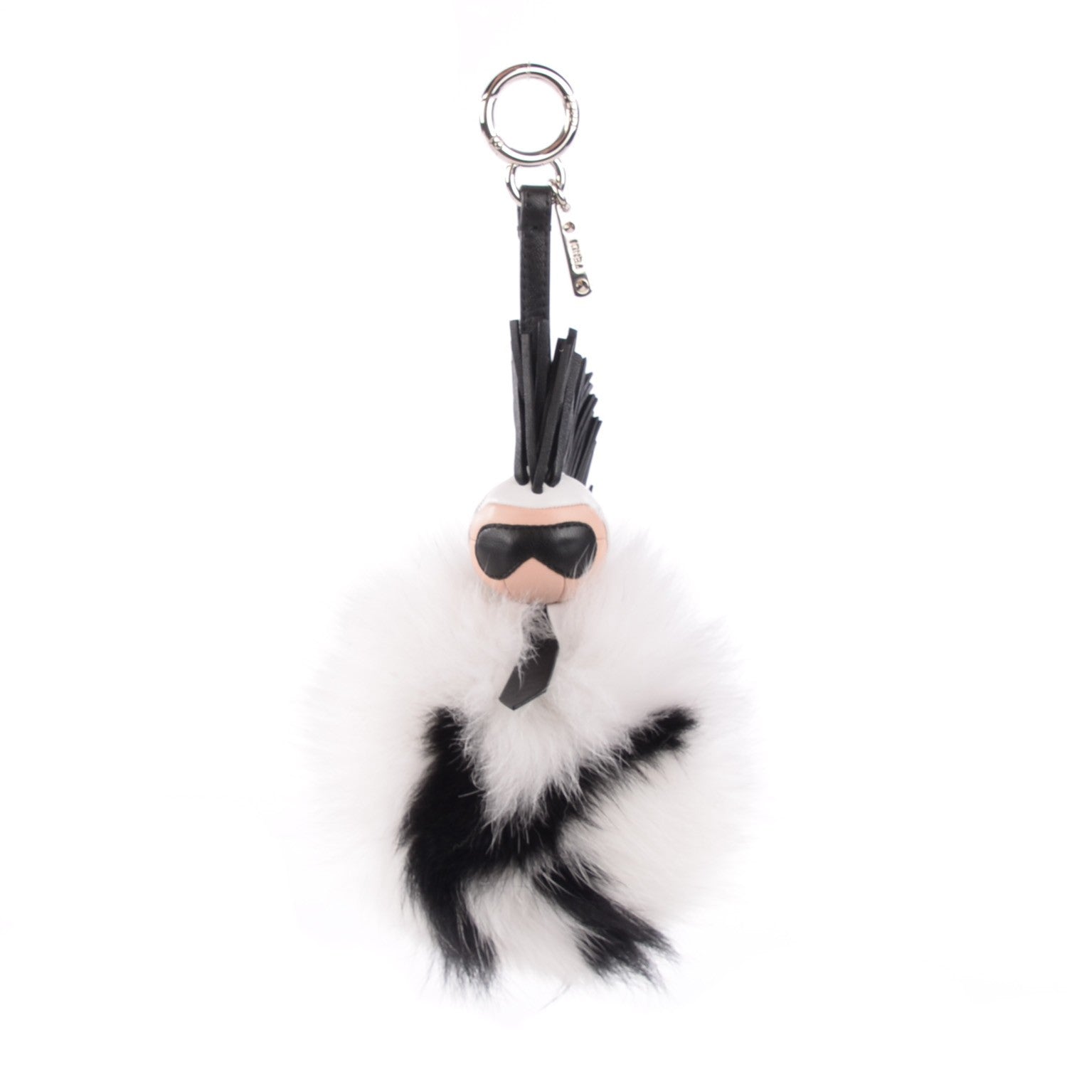 Fendi Lambskin Fox Fur Super Karlito Pom Pom Bag Charm Black White 1 of 4