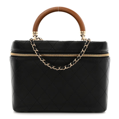 Chanel Lambskin Flat Quilted Knock On Wood Large Vanity Case Black 1 of 11