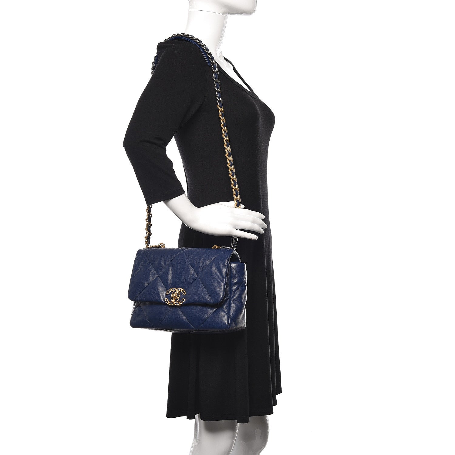 Chanel Goatskin Quilted Medium 19 Flap Dark Blue 3 of 11
