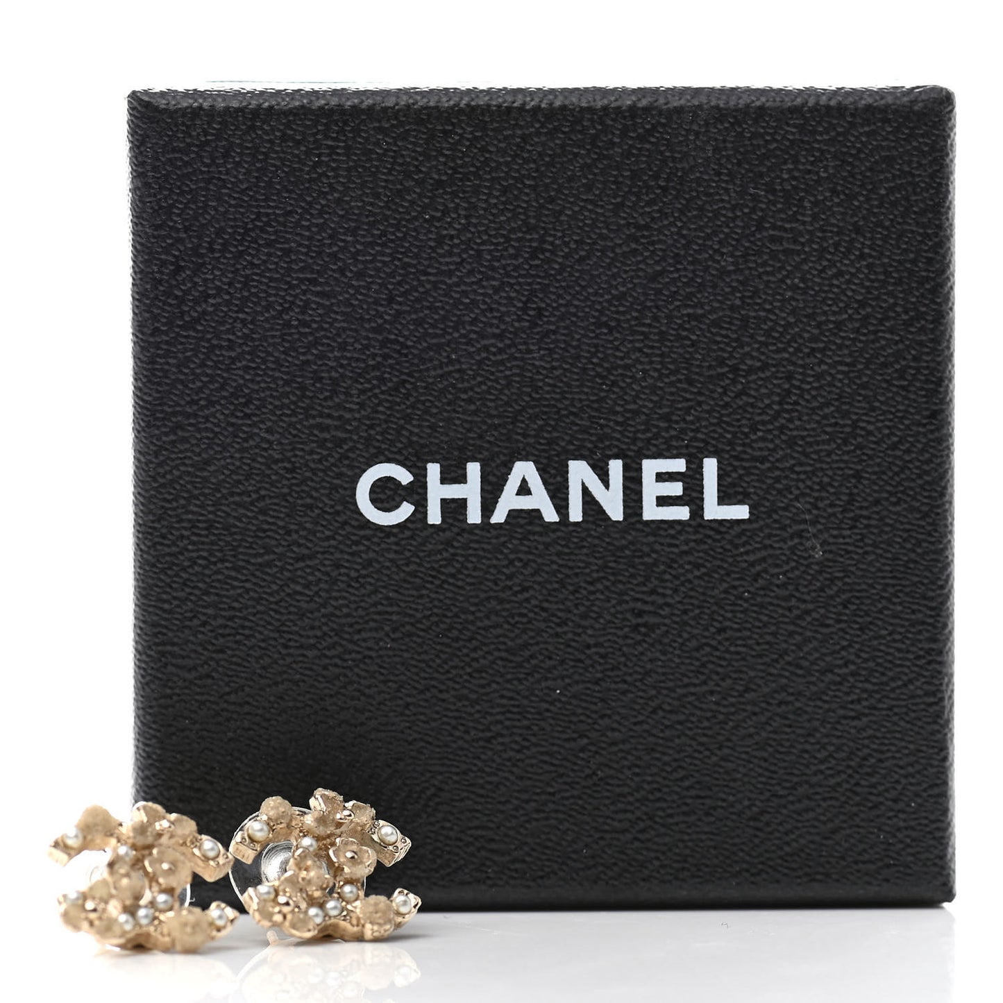 Pearl Crystal CC Flower Earrings Gold
