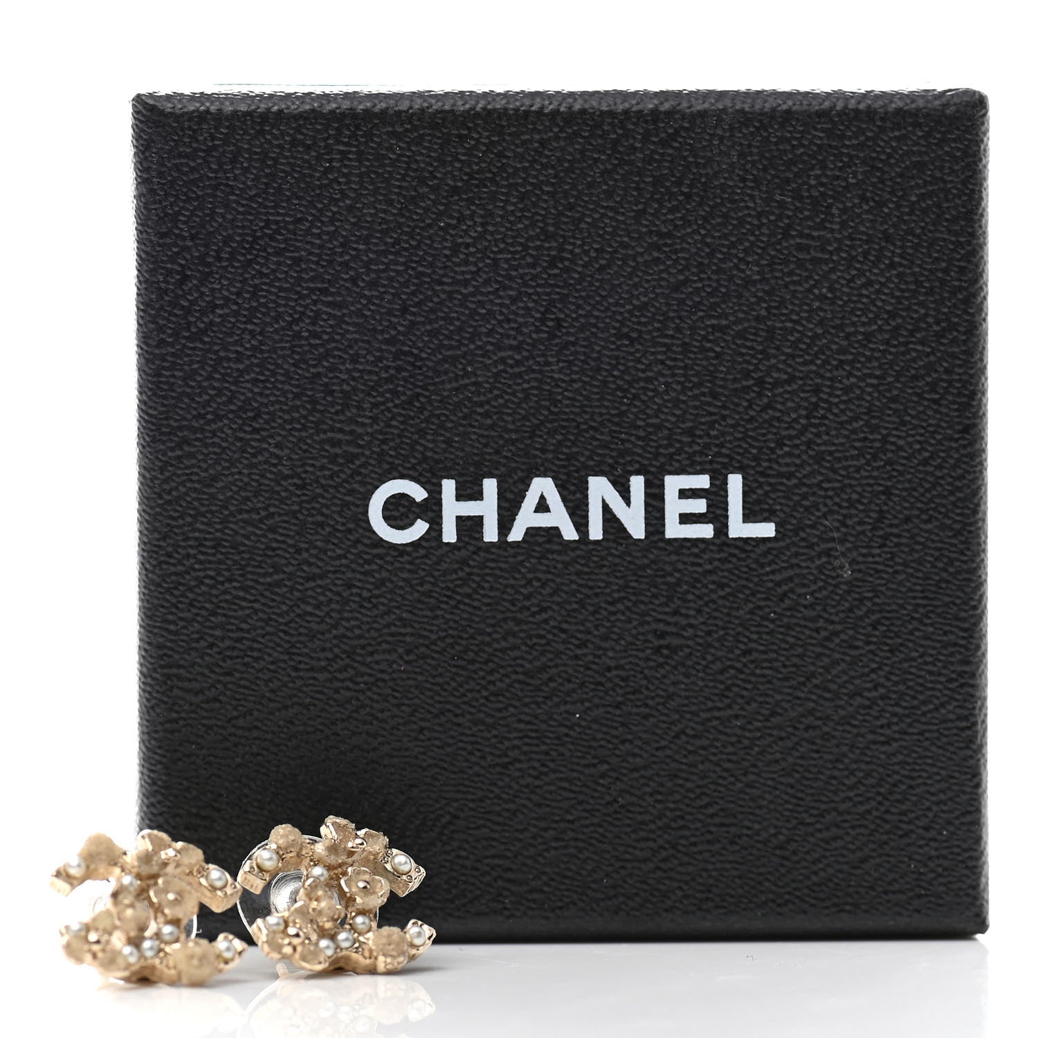 Chanel Pearl Crystal CC Flower Earrings Gold 5 of 5