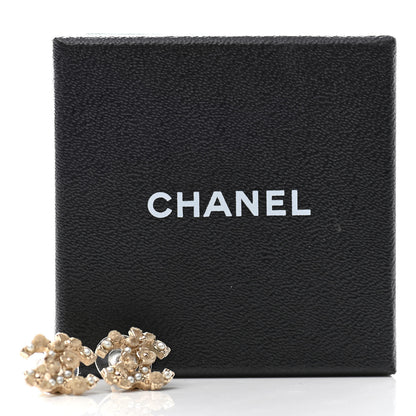 Chanel Pearl Crystal CC Flower Earrings Gold 5 of 5