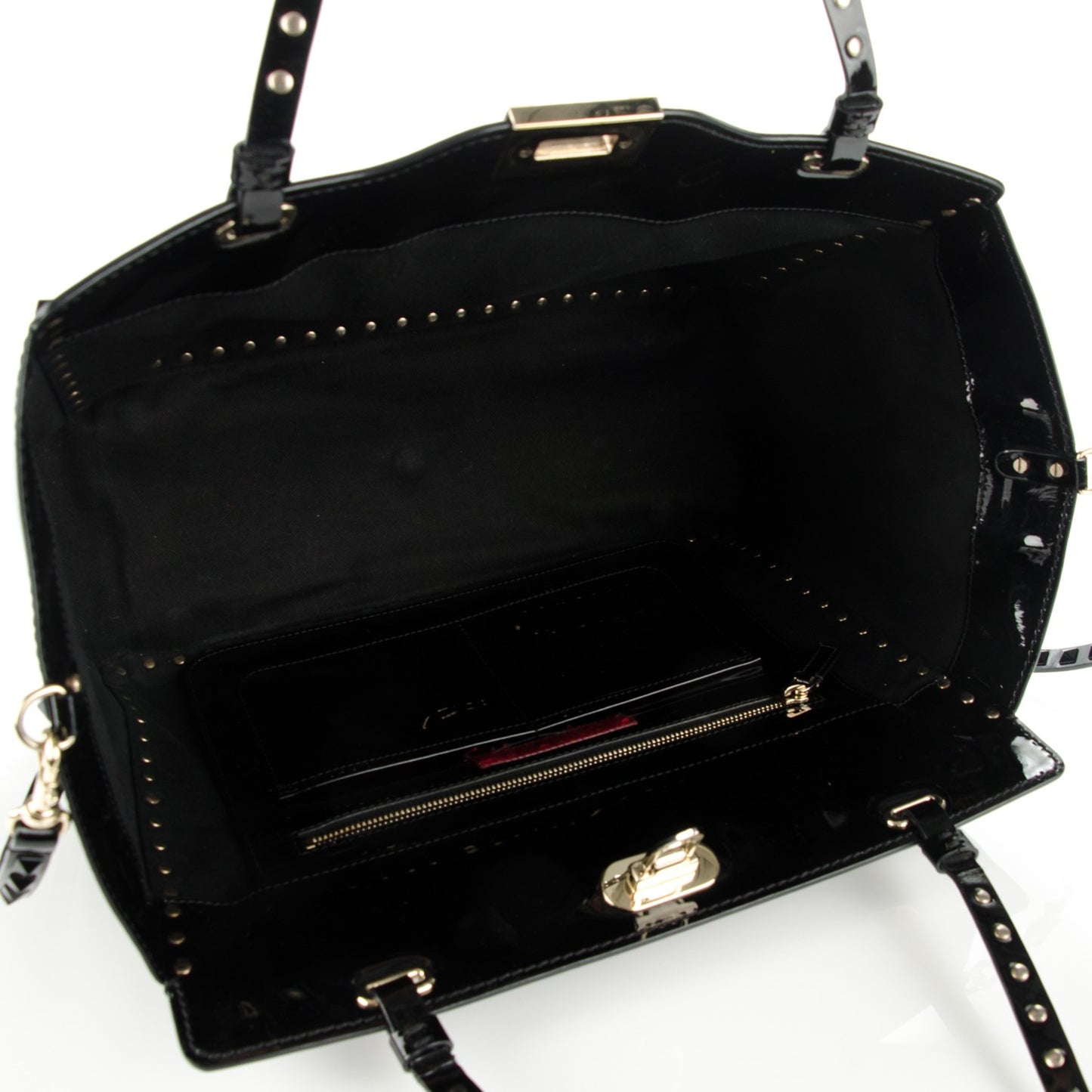 Patent Medium Rockstud Tote Black