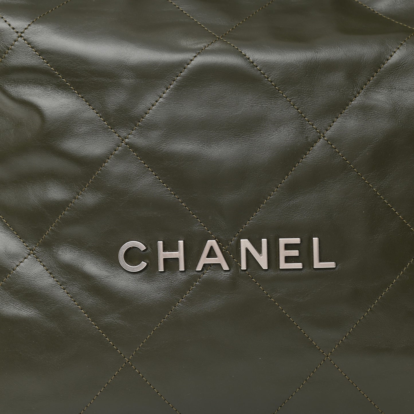 Shiny Calfskin Quilted Chanel 22 Khaki