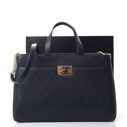 Chanel Calfskin Stitched Large Straight Lines Shopping Tote Navy 11 of 11