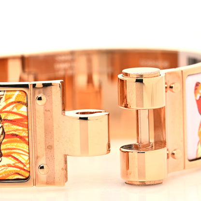 Hermes Enamel Printed Equateur Wide Hinged Bracelet L La Vie En Orange 4 of 5