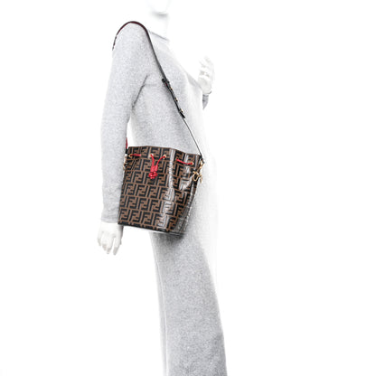 Fendi Vitello Grace F is Fendi Bi-Color FF 1974 Embossed Grande Mon Tresor Bucket Bag Maya Black Fragola 2 of 13