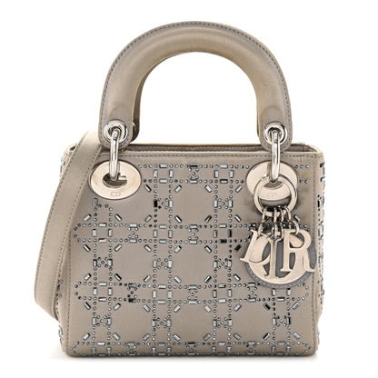 Christian Dior Satin Crystal Cannage Mini Lady Dior Gray 1 of 22