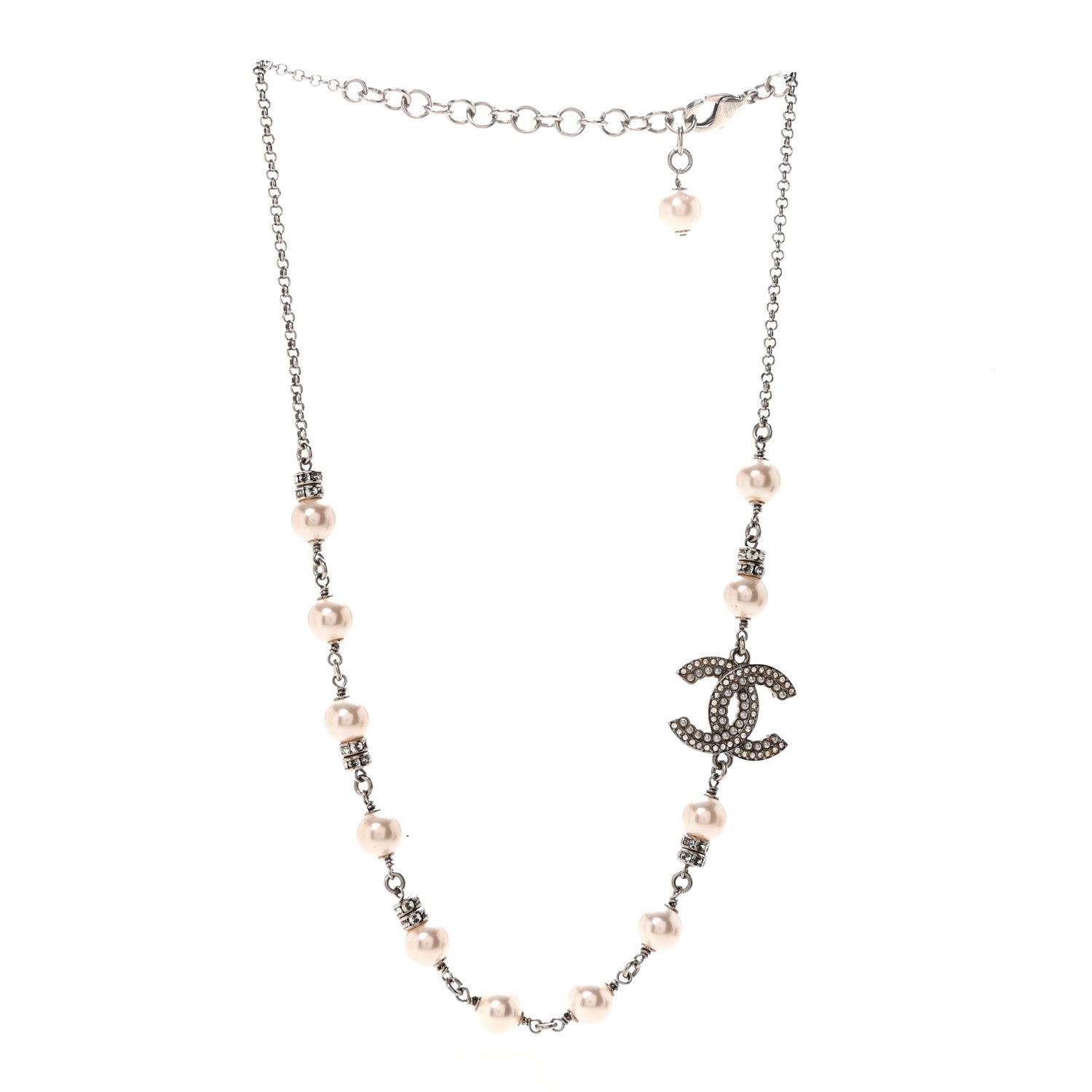 Chanel Pearl Crystal CC Choker Necklace Silver 1849526 – FASHIONPHILE