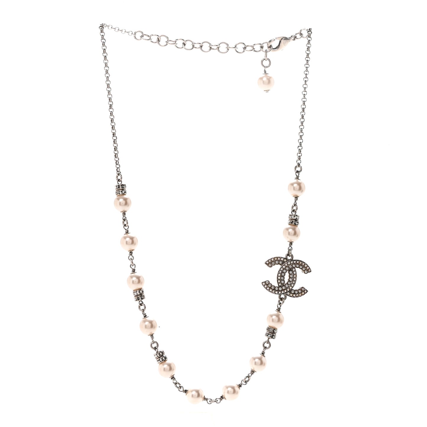 Pearl Crystal CC Choker Necklace Silver