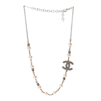 Chanel Pearl Crystal CC Choker Necklace Silver 3 of 7