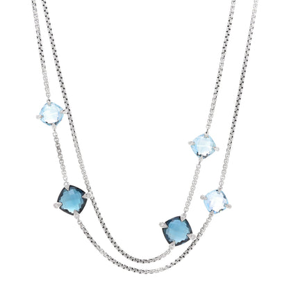 David Yurman Sterling Silver Diamond Hampton Blue Topaz Chatelaine Station Necklace 1 of 7