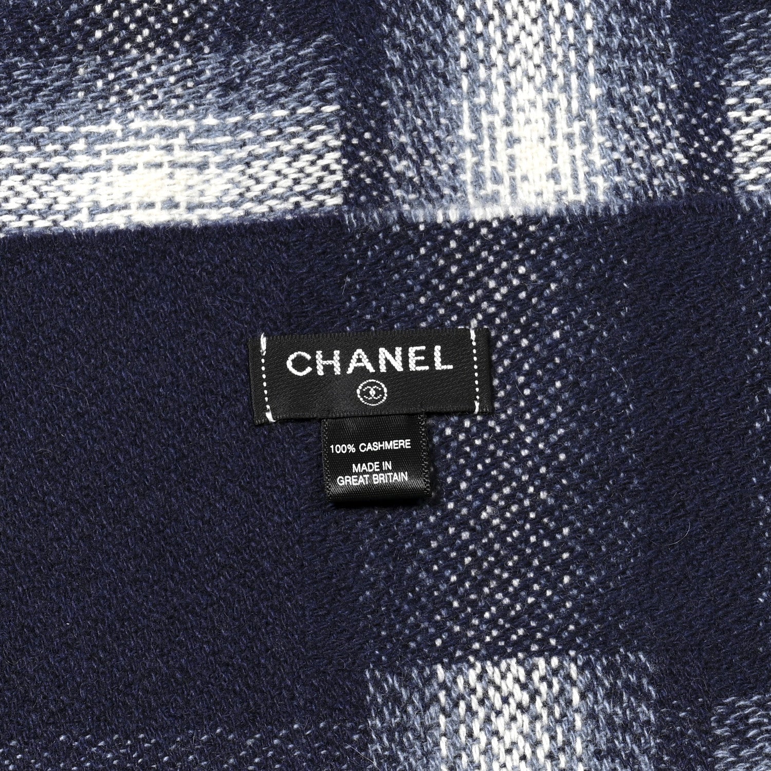 Chanel Cashmere Check CC Stole Dark Navy 3 of 3