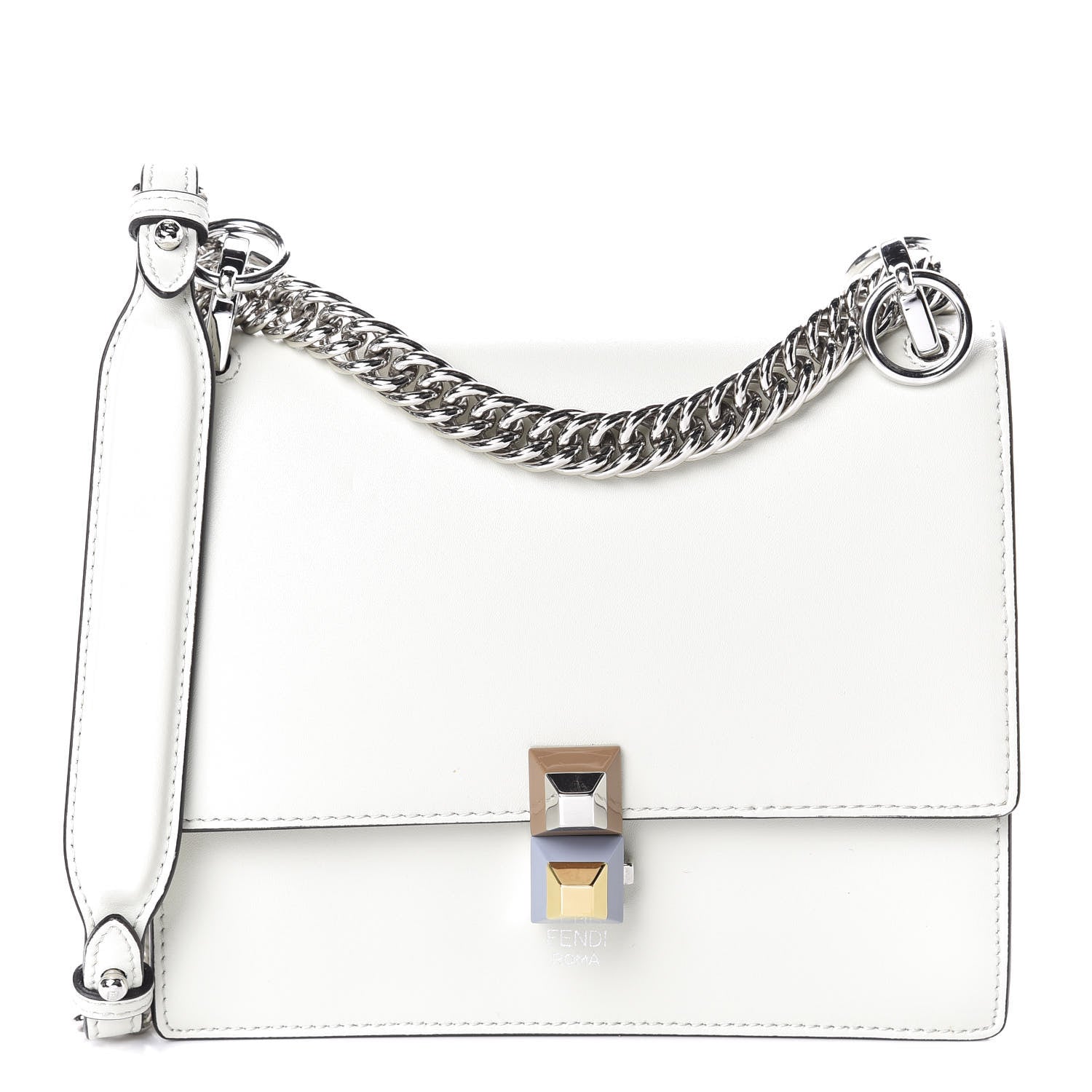 Fendi Vitello Liberty Studded Small Kan I Shoulder Bag Bianco 1 of 10