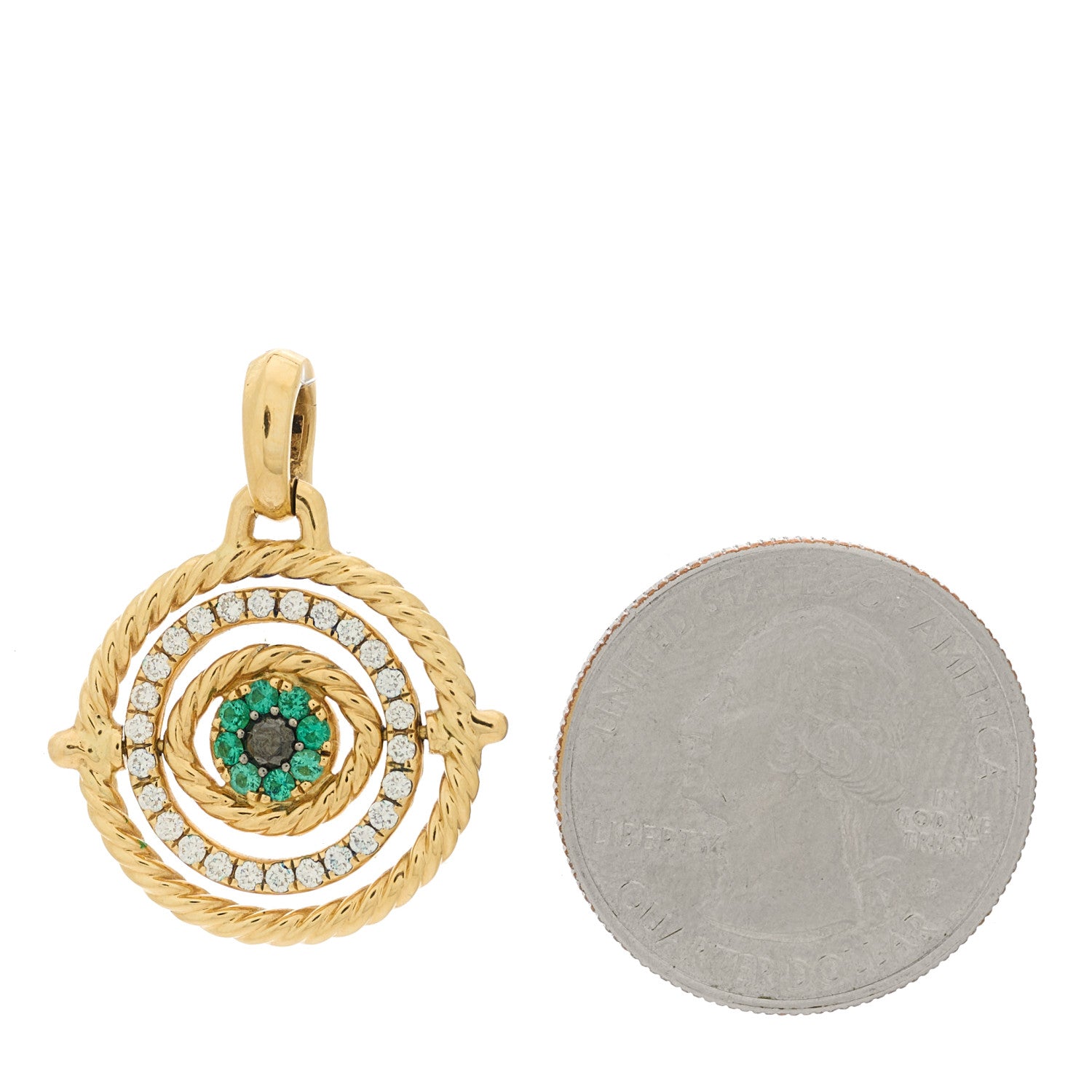 David Yurman 18K Yellow Gold Diamond Emerald Evil Eye Mobile Amulet Pendant 2 of 4