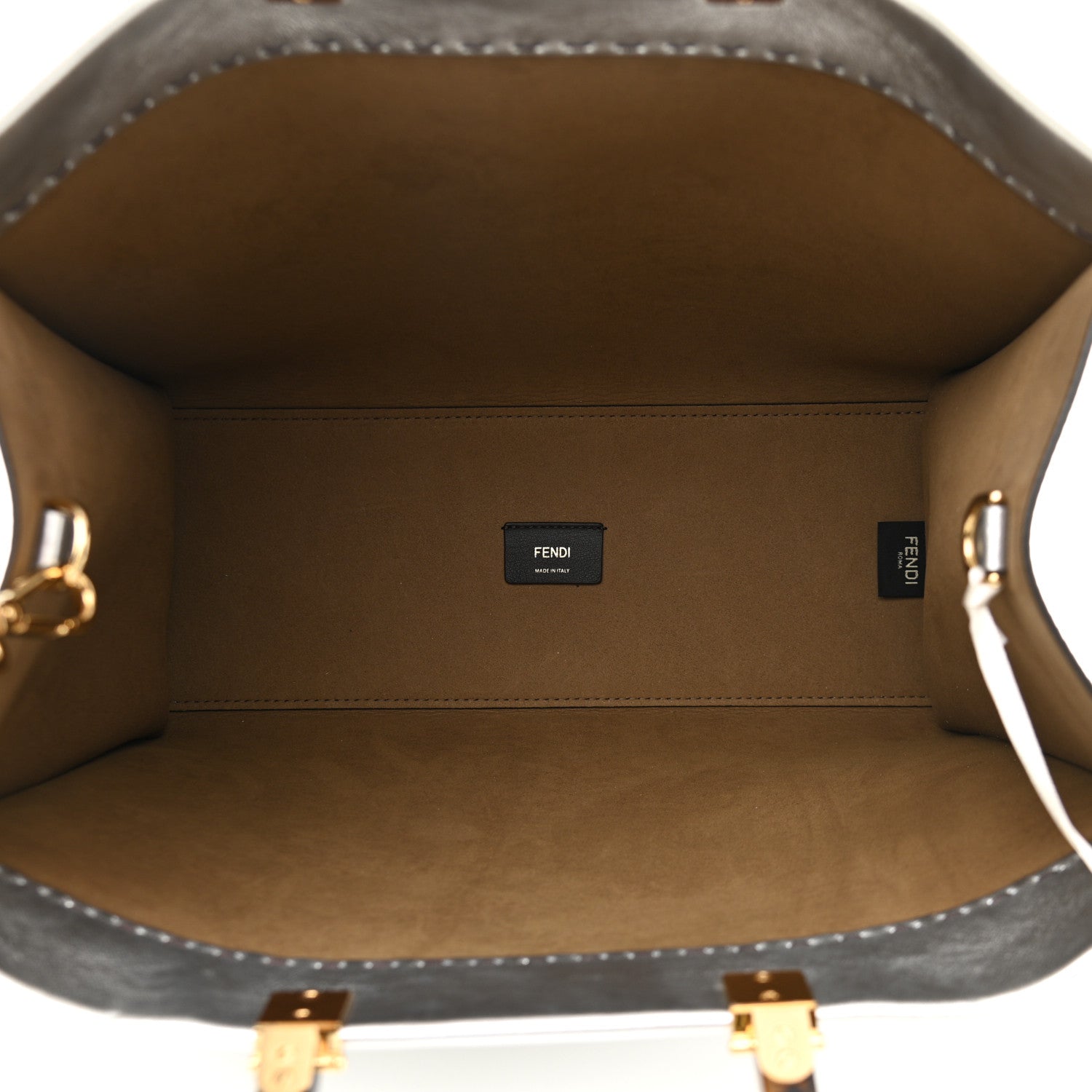 Fendi Vitello Catalan Mirror Plexiglass Logo Embossed Medium Fendi Sunshine Shopper Tote Argento 5 of 10