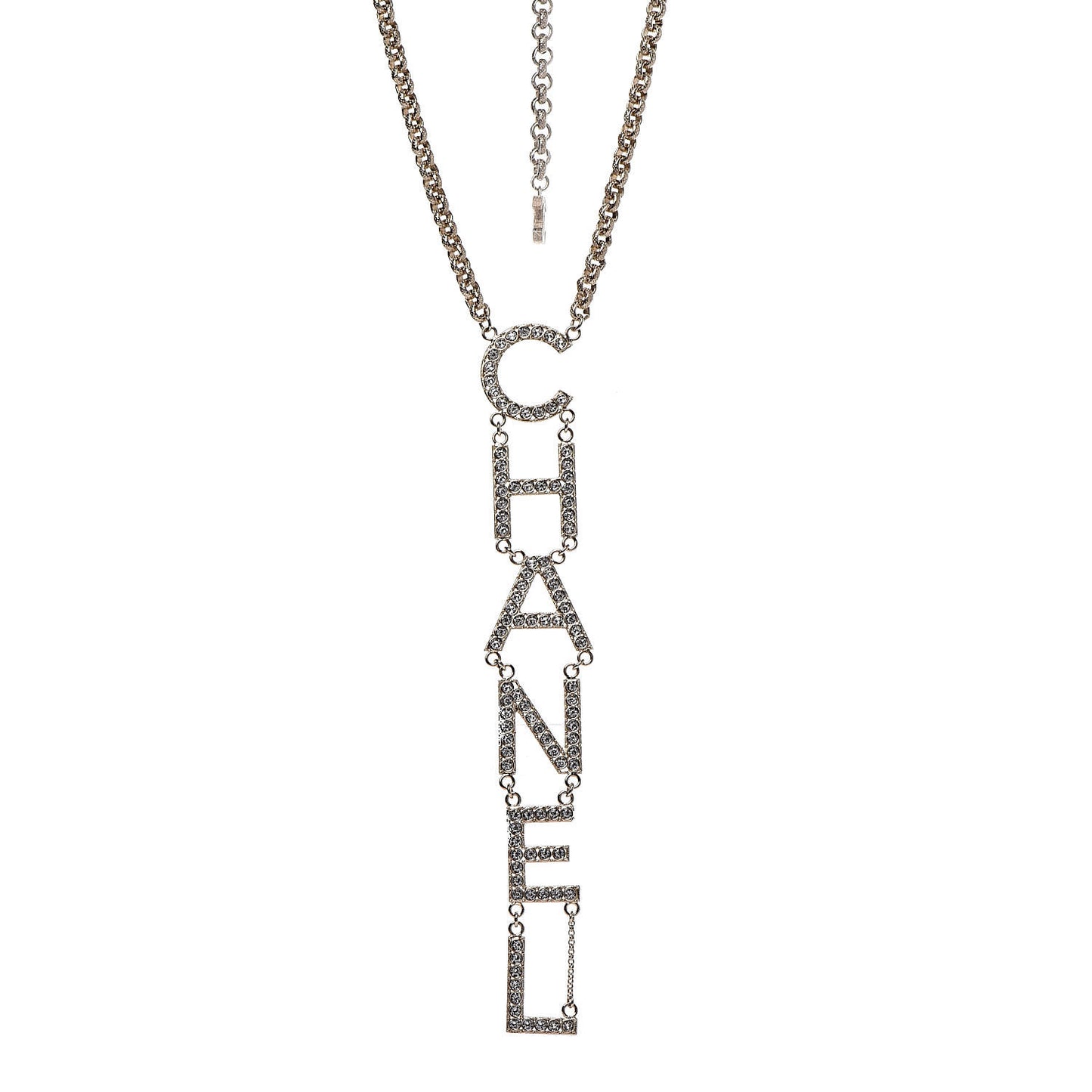 Metal Crystal Cha-Nel Logo Necklace Gold