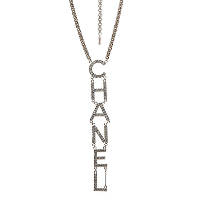Chanel Metal Crystal Cha-Nel Logo Necklace Gold 1 of 5