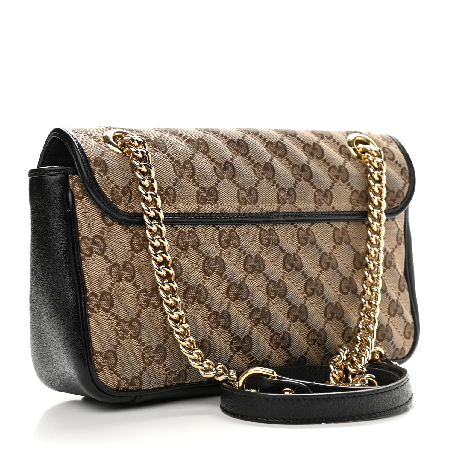 Gucci Monogram Matelasse Diagonal Small GG Marmont Shoulder Bag Beige Black 3 of 13
